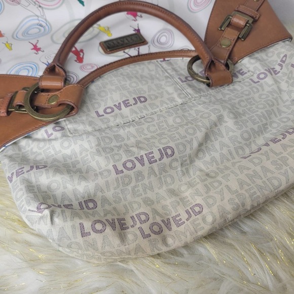 Junior Drake Love JD White Leather Novelty Print Shoulder Bag - Picture 11 of 15